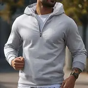 Men's Hoodie Quarter Zip Hoodie Fleece Hoodie Black Gray Hooded Plain Zip Up Quarter Zip Sports Outdoor Casual Daily Streetwear Cool Sportswear Fall Winter C