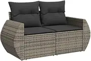 vidaXL 2-Seater Garden Sofa with Cushions - Grey Poly Rattan Patio Couch with Storage, UV Resistant, Modular – 142x62x69 cm