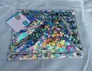 Pen Gear Binder Pouch Iridescent Pencil Notebook School Zip Zipper Bag
