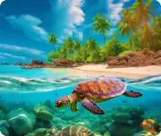 TROPICAL BAECH SEA TURTLE PALM TREE COMPUTER MOUSE PAD 9 X 7