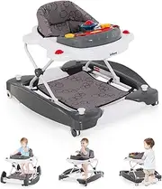 INFANS Baby Walker, 5 in 1 Behind Walker Learning Seated Rocker Bouncer with Removable Music Tray, Adjustable Height, Washable Seat Cushion, Foldable Activity Center for Toddlers (Grey)