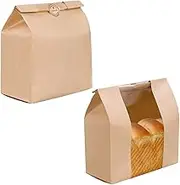 MOTRAIN 100 Pack Large Paper Bread Bags for Homemade Bread, Sourdough Bread Bags, Kraft Paper Bakery Bag with Clear Window for Baked Food Packaging Storage, Bonus Label Seal Sticker