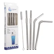 [Turtleneck Straw] Stainless Steel 4pc Flexible Straws with Brush (Box of 10)