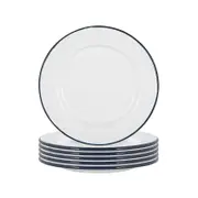 Argon Tableware White Enamel Dinner Plates - Steel Outdoor Camping Dinnerware Tableware - 25.5cm - Navy - Pack of 6