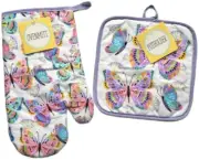 Spring Butterflies Butterfly Cotton 2-Piece Potholder and Oven-mitt Set Colorful