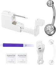 QWALIT Titanium Belly Button Piercing Kit Silver Belly Button Piercings Kits Self Belly Piercing Gun with Surgical Steel Implant Grade Titanium Belly Rings at Home Hypoallergenic Navel Rings, Metal