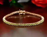 7Ct 4mm Lab Created Peridot 7.5" Tennis Womens Bracelet 14K Rose Gold Plated