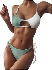 [Generic] Big Boys Bathing Suits Size 14-16 Hight Waist Bikini High Swimsuit Push Piece Up Cut Set Halter Women Striped Two Swimwears Tankinis Set Busted Board