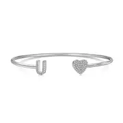 ANYCO Bracelet Silver Heart Shaped Stone With U Initial Charm Bangle Accessories