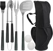 POLIGO 7PCS Golf-Club Style BBQ Tools Set Grilling Tools with Rubber Handle - Stainless Steel Grilling Accessories for Outdoor Grill Set Premium Grill Utensils Set Christmas Birthday Gifts for Men Dad