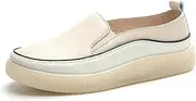 [ZIRIA] Women Shoes Ladies Casual Flats Slip On Round Toe Cow Leather Loafers Beige