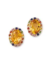 Bloomingdale's Fine Collection Multi Gemstone & Diamond Oval Stud Earrings in 14K Yellow Gold