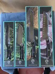 4 pc MasterChef Knife Set -Utility, Bread, Large, Small Santoku Knives NEW