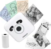 Mini Sticker Printer Maker Machine with Paper, 300DPI Mini Thermal Portable Inkless Printer for Label, Study Notes, Pictures, DIY, Journal, Portable Bluetooth Pocket Phone Printer (White)