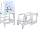 CYUNER Kids Kitchen Step,4 in 1 Kitchen Tower Helper with Whiteboard and Safety Rail, Anti-Slip Protection, Kids Learning Standing Tower Stool for Kitchen Bathroom