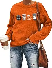 [KIMSOONG] Halloween Sweatshirts for Women Witches Brew Sweatshirt Coffee Fall Sweatshirts Spooky Season Pullover Top