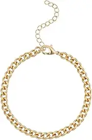 [Beebeecraft] 1 Box 5Pcs Mens Curb Chain Bracelets 18K Gold Plated 18.4cm Figaro Chain Bracelet Curb Cuban Link Chains Bracelet, 18.4cm, 18K Gold Plated Brass
