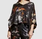 $235 Mes Demoiselles Womens Black High-Low Printed Satin Top Size 1