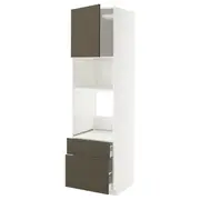 METOD / MAXIMERA high cab f oven/micro w dr/2 drwrs, white/Havstorp brown-beige, 60x60x220 cm