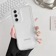 [ZTOFERA] for Samsung Galaxy S23 FE Case, Clear Transparent Cute Curly Wave Frame Design Matte Phone Case, Soft TPU Anti-Slip Shockproof Phone Cover for Samsung S23 FE 5G - White