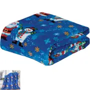 Christmas Prints Fleece Throw Soft Sofa Blanket Prints Fleece All Year Round Home Decor -Blue Santa Snowman