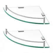 Glass Corner Shelf for Bathroom 2 Pack Tempered with Rail SUS 304 Stainless