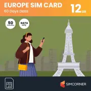 Europe UK Travel SIM Card (12 GB, 60 Days) - Prepaid SIM Card W/Data - 3-In-1 Te