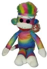 Ty Beanie Buddy - RAINBOW SOCK MONKEY Medium 16" NEW MWMTs Plush Stuffed Toy