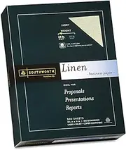 Southworth 25% Cotton Linen Business Paper, 24 lb Bond Weight, 8.5 x 11, Ivory, 500/Ream