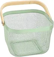 AJIODA Metal Mesh Steel Basket, Storage Organizer, Hanging Kitchen Basket, Fruit Basket Bin with Bamboo Handle, 9.84 x 10.2 x 7 inch, Mint Green