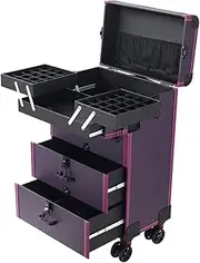 [PROMARKA] Rolling Makeup Train Case, Make Up Trolley on Wheels Make Up Box, Nail Polish Storage and 2 Drawers