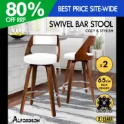 ALFORDSON 2x Swivel Bar Stools Eden Kitchen Wooden Dining Chair WHITE