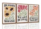Framed Christian Bible Scripture Wall Art Set of 3, Flower Marke Pictures Wal...