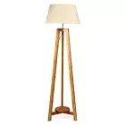 New Oriental Tripod Floor Lamp with Beige Linen Shade and Bottom Shelf 156cmH