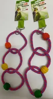 set of 2 Jungle bird toy Talk Triple Rope Ring w/ Blocks 16" long small/md birds