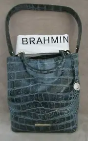 BRAHMIN Amelia Obsidian Veil Italian Embossed Leather Bucket Handbag Purse NWT