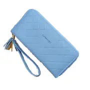 Women Large Capacity PU Leather Wrist Strap Zipper Pouch Wallet for Mobile Phone Under 5.5 Inch LIGHTBLUE COLOR