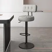 Modern Swivel Bar Stool with Back and Footrest Ring Adjustable Height Counter Stool for Kitchen Island Tall Bar Chair with Round Base (Light Grey Black Support)