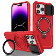 Kickstand PC+TPU Case for iPhone 15 Pro Max Compatible Sliding Lens Cover Protective Phone Shell