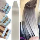 Grey Balayage Tape In Human Remy Hair Extensions Skin Wefted FULL HEAD Invisible