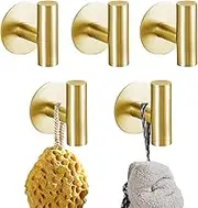 Towel Hooks, Coat Hook, Adhesive Wall Hooks 5 Packs, Stainless Steel Hooks, Strong Adhesive Hooks, Bathrobe, Towel and Coat Hooks, Suitable for Bathroom, Kitchen, Home, Office (Gold)