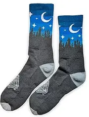 [Colter Co.] Colter Adventure Co. Adventure Thermal Warm Crew Socks - Merino Wool Hiking Socks - Made in the USA - Sunset Design Fun Socks, Blue, One Size