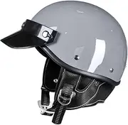 Motorcycle Open Helmet Retro Motorbike Half Helmet with Detachable Leather Cloth Jet Helmet Suitable for Motorcycle Cruiser Scooter Touring DOT/ECE Approved