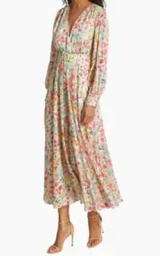 NWT Elie Tahari The Talia Long Sleeve Floral Belted Maxi Dress Size 10