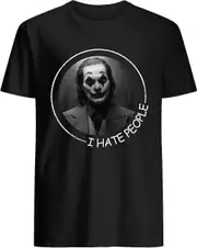 Joker Joaquin Phoenix I Hate People Text T-Shirt Fun Fashion Humor Retro Black Heavy-duty craftsmanship 3X-Large