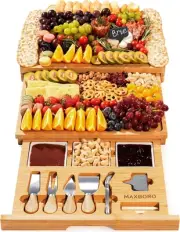 Extra Large 33.7x15.7 inch Charcuterie Boards Gift Set, 100% Bamboo Cheese Bo...