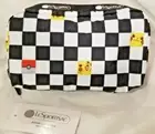 LeSportsac Pokemon Pikachu B&W Check Cosmetic Case Bag Rectangle Limited Ed 6511