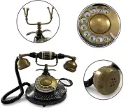 Decorative Black Engraved Telephone Vintage Phone Home Decor Collectible Desk