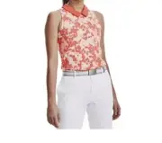Under Armour Golf Shirt Womens Medium UA Zinger Sleeveless Polo Orange Print