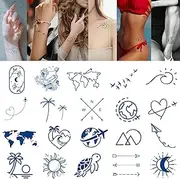 20 Sheets Semi Permanent Tattoo Stickers Waterproof - Realistic Temporary Tattoos - Travel Globe Symbols World Map - Skin-Safe Makeup Body Art Tattoo Sticker Pack for Men Women - Lasts 2 Weeks - SteadyINK®